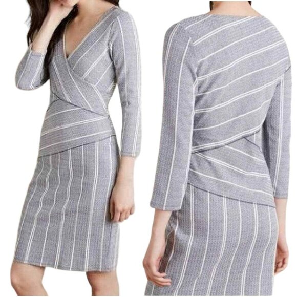 Maeve for Anthropologie Faux Wrap Top Sheath - Navy/Cream - Small - Picture 1 of 12